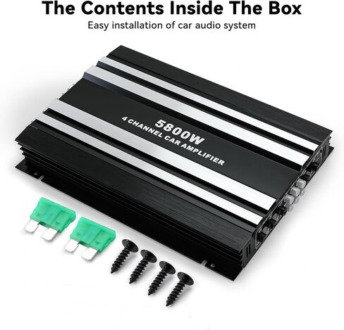 Car Amplifier 4 Channel, Amplifier Car Audio, 4 Channel Amp, 4 Channel Amplifier, Class A/B 5800W Peak Black Aluminum Alloy Car Stereo Amplifier for Car Speakers and Subwoofers in Kuwait