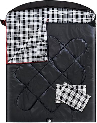 ShinHye Double Sleeping Bag for Adults with 2 Pillows, Camping Sleeping Bags Flannel Cotton 2 Person Sleeping Bags XXL Queen Size Sleeping Bag for Cold Weather in Saudi Arabia