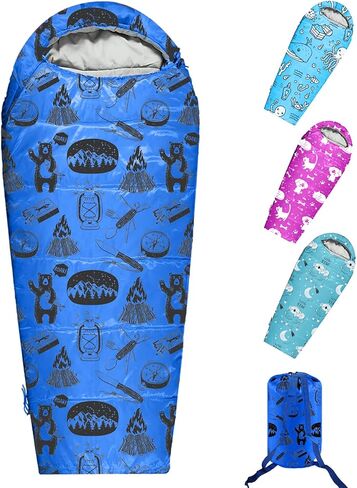 KidzAdventure Mummy Style 32 – 59F Kids Sleeping Bag with Pillow Sleeve, 4 Season, Lightweight and Backpacking Style, Ideal for Camping, Sleepover, Boys, Girls, and Youth in Kuwait