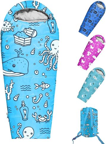KidzAdventure Mummy Style 32 – 59F Kids Sleeping Bag with Pillow Sleeve, 4 Season, Lightweight and Backpacking Style, Ideal for Camping, Sleepover, Boys, Girls, and Youth in Kuwait