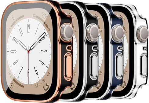 Tempered Glass Screen Protector for Apple Watch case Series SE 9 8 7 6 5 4 40mm 44mm 41mm 45mm 49mm Ultra 2 Waterproof Cover PC Protective Bumper for iwatch Gold 40 in Saudi Arabia