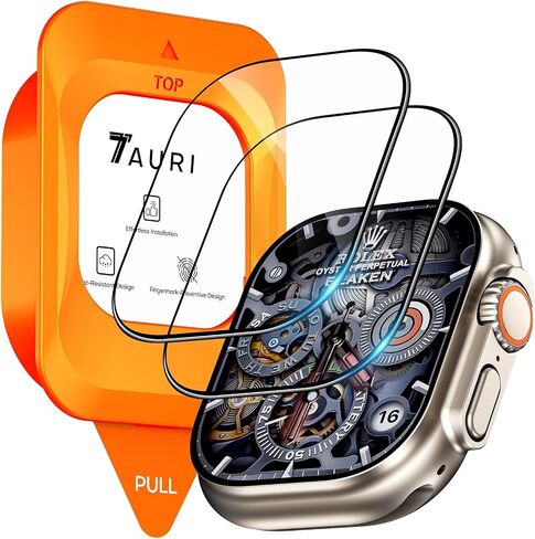 واقي شاشة TAURI مكون من قطعتين لساعة Apple Watch Ultra 3، Ultra 2، Ultra 49 مم، (التركيب التلقائي بخطوتين) حواف منحنية دقيقة خالية من الفقاعات لساعة Apple Watch Ultra 3,2,1، واقي شاشة iwatch Ultra 49 مم in Kuwait
