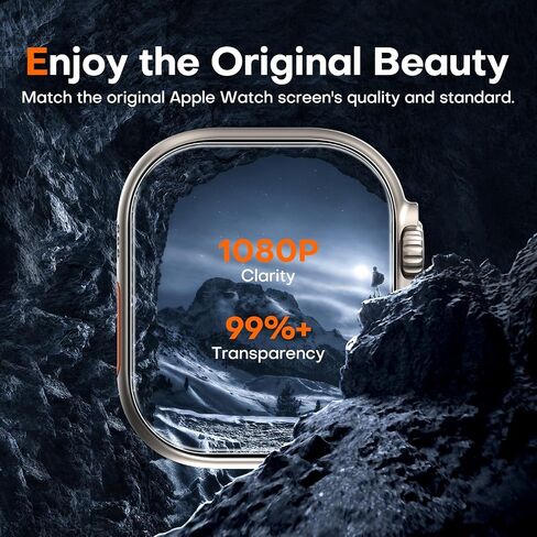 واقي شاشة TAURI مكون من قطعتين لساعة Apple Watch Ultra 3، Ultra 2، Ultra 49 مم، (التركيب التلقائي بخطوتين) حواف منحنية دقيقة خالية من الفقاعات لساعة Apple Watch Ultra 3,2,1، واقي شاشة iwatch Ultra 49 مم in Kuwait