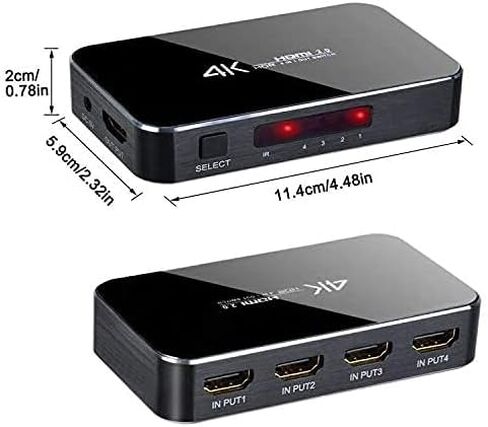HDMI Switch 4X1, 4K Ultra HD HDMI Switcher 4 in 1 Out Support HDMI 2.0 HDCP 2.2,4K@60Hz, 3D,1080P, 4Kx2k@60Hz (IR Remote Control) in Saudi Arabia