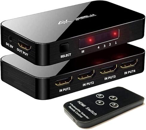 HDMI Switch 4X1, 4K Ultra HD HDMI Switcher 4 in 1 Out Support HDMI 2.0 HDCP 2.2,4K@60Hz, 3D,1080P, 4Kx2k@60Hz (IR Remote Control) in Saudi Arabia