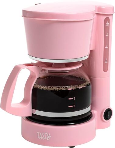 Tasty 5-Cup Coffee Maker with Auto Pause & Pour, Reusable Filter, Easy View Water Reservoir and Warming Plate, Glass Carafe, Compact Brew & Drip Coffee Maker, 5-Cup, Pink in Saudi Arabia