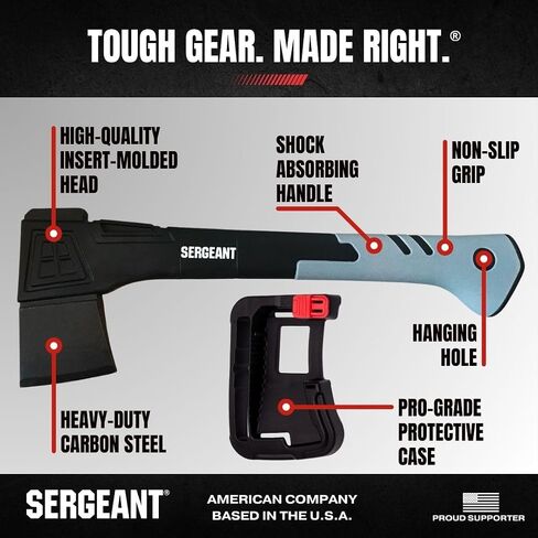 SERGEANT Camping Hatchet SGT-14 Inch, Camp Axe Survival Hatchet Tactical Outdoor Camping Axe w High Carbon Steel Blade, Lightweight Fiberglass Handle, and Compact Portable Design and Carrying Case. in Saudi Arabia