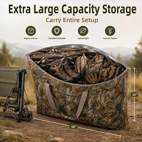 FUNHORUN Extra Large Camo Scent Proof Hunting Bag, 50x26" Waterproof Bag | With Backpack Straps, Scent Lock Hunting Duffle Bag with Airtight Zipper for Clothes, Medium Blind, Gear & Accessories in Saudi Arabia