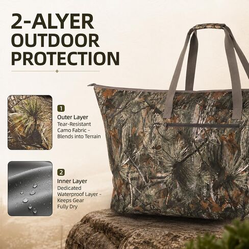 FUNHORUN Extra Large Camo Scent Proof Hunting Bag, 50x26" Waterproof Bag | With Backpack Straps, Scent Lock Hunting Duffle Bag with Airtight Zipper for Clothes, Medium Blind, Gear & Accessories in Saudi Arabia