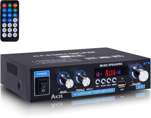 AK35 200W Stereo Audio Amplifier Bluetooth 5.0, 2.0 Channel Mini Amplifier Stereo Receivers with Bass & Treble Control,Home Amplifier w/AUX, USB, SD Card Input,Remote Control in Saudi Arabia