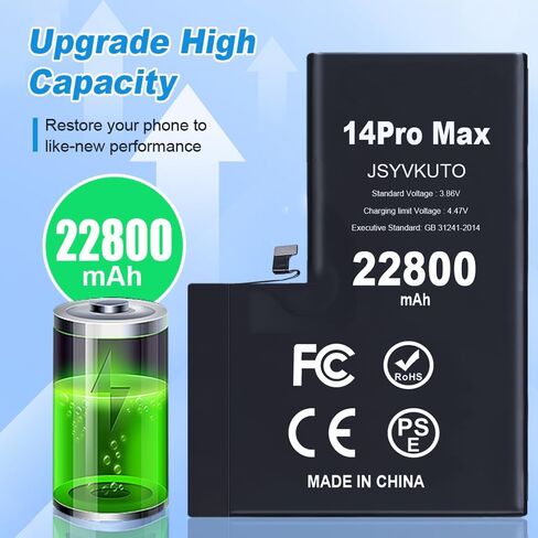 22800mAh Battery for iPhone 14 Pro Max, New 0 Cycle-Upgraded-Higher Capacity Replacement Battery for iPhone 14 Pro Max with Full Set Repair Tool Kit, Model A2894, A2651, A2893, A2895 in Kuwait