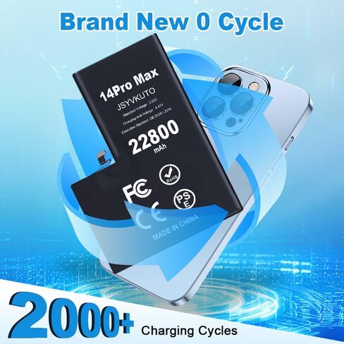 22800mAh Battery for iPhone 14 Pro Max, New 0 Cycle-Upgraded-Higher Capacity Replacement Battery for iPhone 14 Pro Max with Full Set Repair Tool Kit, Model A2894, A2651, A2893, A2895 in Kuwait