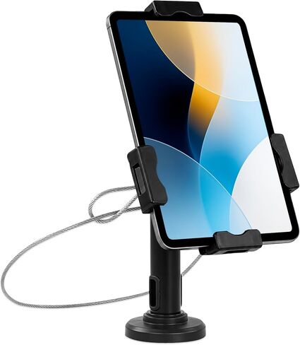 Mount-It! Anti-Theft Universal iPad & Samsung Tablet Floor Stand Kiosk, Locking Clamp, Height Adjustable 24.8"–42.5", 360° Rotating POS Kiosk for 7.9"–11" Tablets, Silver in Saudi Arabia