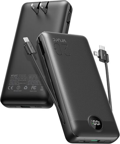 Portable Charger Power Bank 20000mAh,VRURC 22.5W Fast Charging Power Bank With Cables, 20K USB C Portable Charger With Wall Plug, Phone Battery With Cords For iPhone, Samsung, Android Phones, etc-Grey in Saudi Arabia