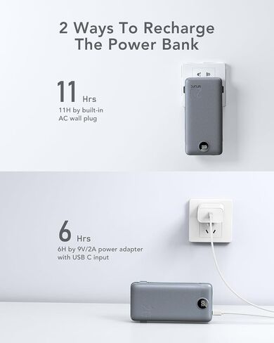 Portable Charger Power Bank 20000mAh,VRURC 22.5W Fast Charging Power Bank With Cables, 20K USB C Portable Charger With Wall Plug, Phone Battery With Cords For iPhone, Samsung, Android Phones, etc-Grey in Saudi Arabia