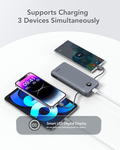 Portable Charger Power Bank 20000mAh,VRURC 22.5W Fast Charging Power Bank With Cables, 20K USB C Portable Charger With Wall Plug, Phone Battery With Cords For iPhone, Samsung, Android Phones, etc-Grey in Saudi Arabia
