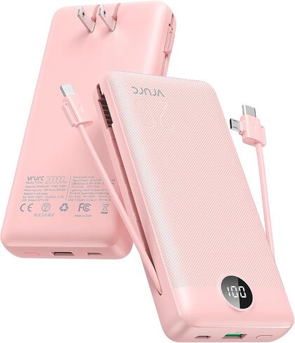 Portable Charger Power Bank 20000mAh,VRURC 22.5W Fast Charging Power Bank With Cables, 20K USB C Portable Charger With Wall Plug, Phone Battery With Cords For iPhone, Samsung, Android Phones, etc-Grey in Saudi Arabia