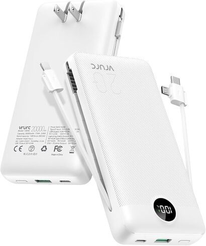 Portable Charger Power Bank 20000mAh,VRURC 22.5W Fast Charging Power Bank With Cables, 20K USB C Portable Charger With Wall Plug, Phone Battery With Cords For iPhone, Samsung, Android Phones, etc-Grey in Saudi Arabia