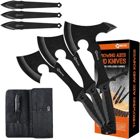ANTARCTICA Throwing Axe Knife Set 11 inch Full Tang Stainless Steel Throwing Tomahawk Axe and 8 inch Stainless Steel Well-Balanced Throwing Knife for Recreation and Competition(3 Packs) in Saudi Arabia