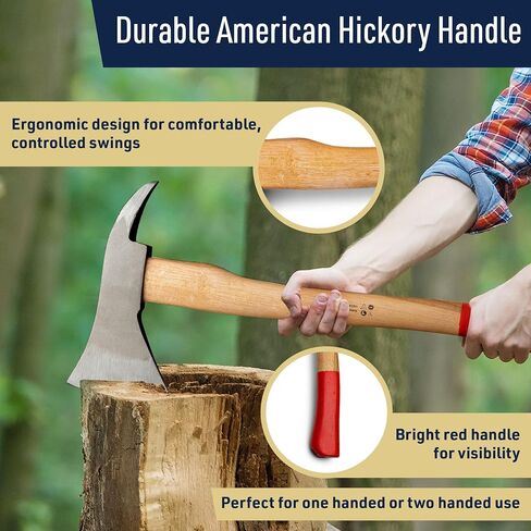 Wood Splitting Axe with Log Pick - 21" Camping Hatchet Axe for Chopping Wood with Forged Steel Head with Log Splitter Blade, Built-in Pickaroon Logging Tool, and Wooden Handle by Kings County Tools in Saudi Arabia