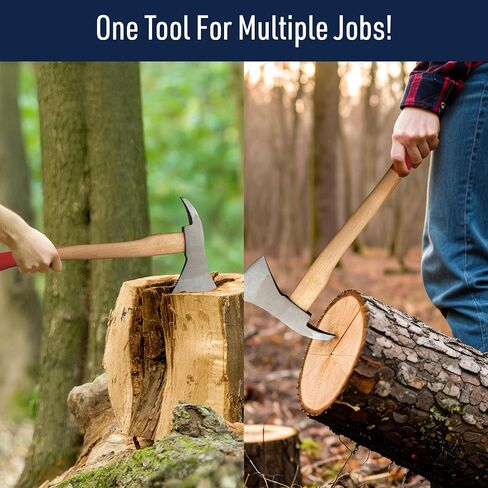 Wood Splitting Axe with Log Pick - 21" Camping Hatchet Axe for Chopping Wood with Forged Steel Head with Log Splitter Blade, Built-in Pickaroon Logging Tool, and Wooden Handle by Kings County Tools in Saudi Arabia