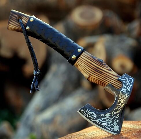 SHINY CRAFTS®- Decorative Viking Axe – Unique Gift for Dad Carbon Steel Blade with Leather Handle Perfect for Bushcraft or Display (SCA-16) in Saudi Arabia