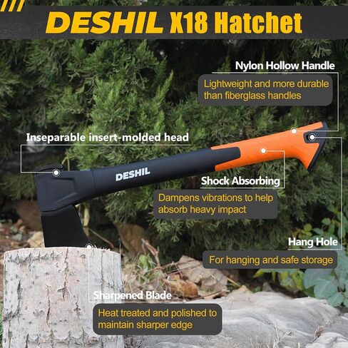 DESHIL 18" Chopping Hatchet Axe for Camping & Kindling with Sheath | Lightweight Nylon Hollow Handle, Anti-Slip Shock Absorption Grip for Outdoor Survival, Splitting, Hiking & Yard Tools in Saudi Arabia