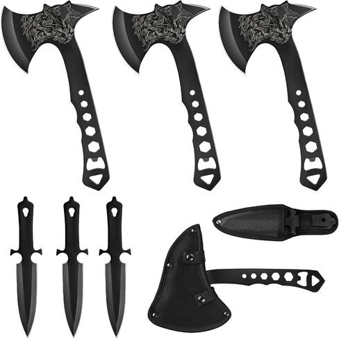 3 Pack Throwing Axe Set, Full Tang Stainless Steel Throwing Tomahawk Throwing Hatchet, 3 Pack Throwing Knives Set with Bottle Opener and Nylon Sheath for Backyard Recreation and Competition in Saudi Arabia