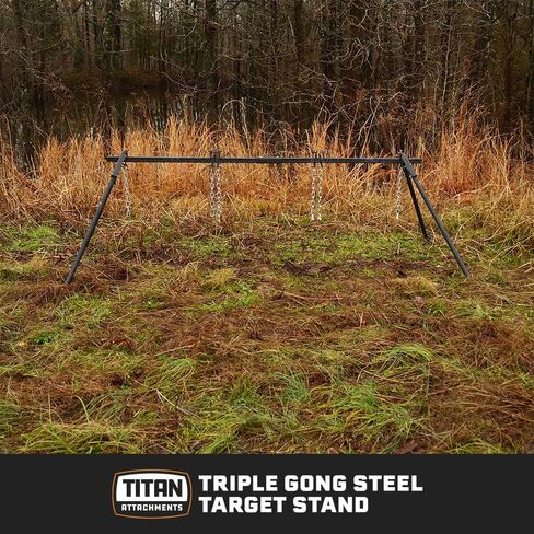 TITAN GREAT OUTDOORS AR500 حامل هدف فولاذي ثلاثي غونغ، ارتفاع قابل للتعديل مع دعامة وسلاسل، إعداد سهل لتعليق الأهداف أو أكياس الرماية in Kuwait