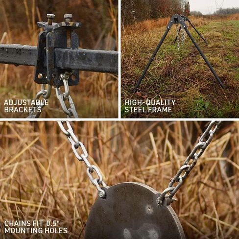 TITAN GREAT OUTDOORS AR500 حامل هدف فولاذي ثلاثي غونغ، ارتفاع قابل للتعديل مع دعامة وسلاسل، إعداد سهل لتعليق الأهداف أو أكياس الرماية in Kuwait