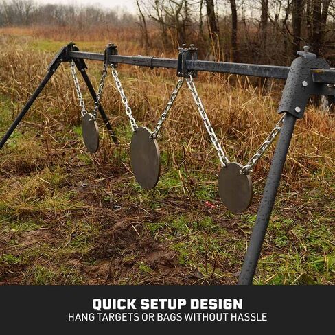 TITAN GREAT OUTDOORS AR500 حامل هدف فولاذي ثلاثي غونغ، ارتفاع قابل للتعديل مع دعامة وسلاسل، إعداد سهل لتعليق الأهداف أو أكياس الرماية in Kuwait