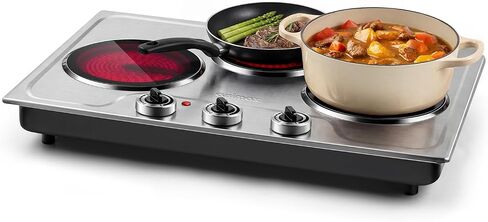 CUSIMAX Hot Plate,1800W Triple Infrared Burner, Independent Temperature Control,Electric Stove Can Simultaneously Cook Three Dishes,Compatible for All Cookware,Stainless Steel for Easy Cleaning in Saudi Arabia