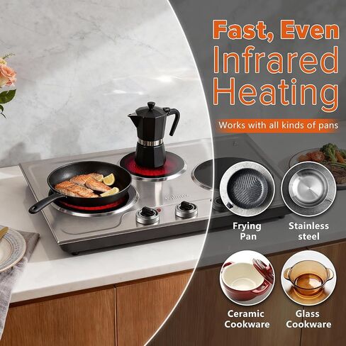 CUSIMAX Hot Plate,1800W Triple Infrared Burner, Independent Temperature Control,Electric Stove Can Simultaneously Cook Three Dishes,Compatible for All Cookware,Stainless Steel for Easy Cleaning in Saudi Arabia