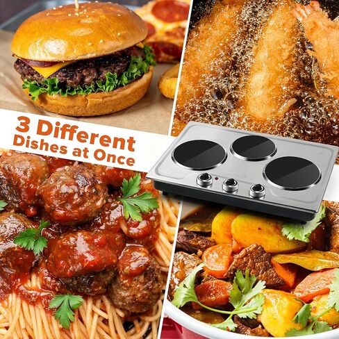 CUSIMAX Hot Plate,1800W Triple Infrared Burner, Independent Temperature Control,Electric Stove Can Simultaneously Cook Three Dishes,Compatible for All Cookware,Stainless Steel for Easy Cleaning in Saudi Arabia