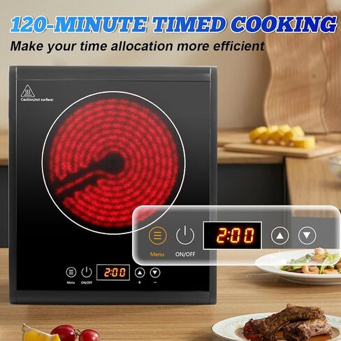 CUSIMAX Hot Plate 1500W Infrared Burner with Touch Panel, LED Display, Adjustable Power and Time 2h, Portable Electric Stove Crystal Glass Countertop Burner, Compatible with All Cookware in Saudi Arabia