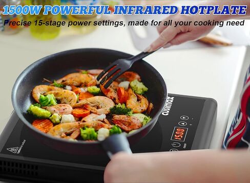 CUSIMAX Hot Plate 1500W Infrared Burner with Touch Panel, LED Display, Adjustable Power and Time 2h, Portable Electric Stove Crystal Glass Countertop Burner, Compatible with All Cookware in Saudi Arabia