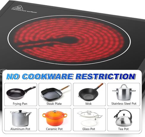 CUSIMAX Hot Plate 1500W Infrared Burner with Touch Panel, LED Display, Adjustable Power and Time 2h, Portable Electric Stove Crystal Glass Countertop Burner, Compatible with All Cookware in Saudi Arabia
