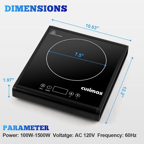 CUSIMAX Hot Plate 1500W Infrared Burner with Touch Panel, LED Display, Adjustable Power and Time 2h, Portable Electric Stove Crystal Glass Countertop Burner, Compatible with All Cookware in Saudi Arabia