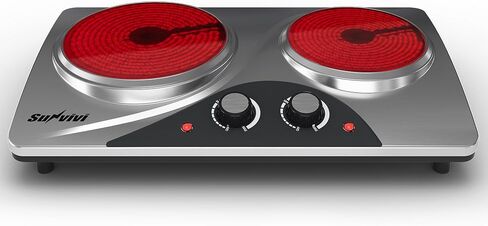 Sunvivi 1800W Dual Burner Portable Electric Ceramic Stove – Knob Control, Indicator Light, Compatible with All Cookware, Ideal for Multiple Cooking Scenarios, Silver in Saudi Arabia
