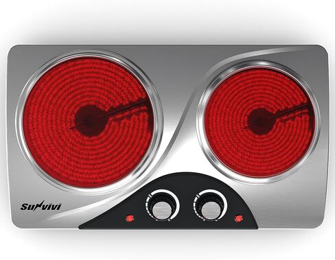 Sunvivi 1800W Dual Burner Portable Electric Ceramic Stove – Knob Control, Indicator Light, Compatible with All Cookware, Ideal for Multiple Cooking Scenarios, Silver in Saudi Arabia