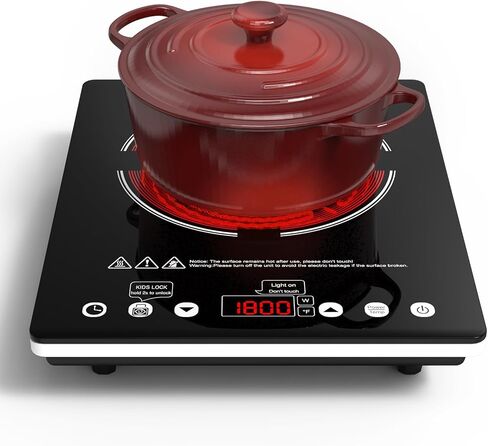 Electric Cooktop Single Burner Portable Stove 1800W 110v -120v Countertop Hot Plates Electric Plug in, Touch Control, Child Lock, 9 Power Levels Low Noise, 4 Hour-Timer Infrared Cooktop in Saudi Arabia