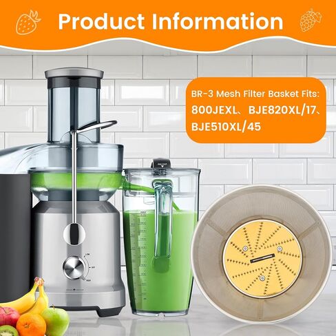 BR-3 Mesh Filter Basket Compatible with breville Juice Models BJE820XL/17, BJE510XL/45, 800JEXL Juicers, Blender Basket Assembly - Ready to Use Mesh Bowl, Upgraded Titanium-coated Blades and Base in Saudi Arabia