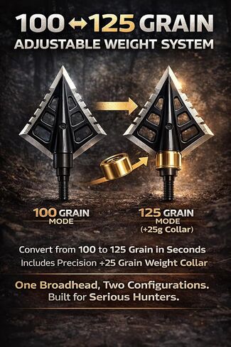 MCEG INC Crossbow Broadheads 100 to 125 Grain Adjustable — 4 Fixed Blade Stainless Steel Hunting Tips, Practice & Hunt Dual-Purpose, 8-32 Universal Thread, 3-Pack with Protective Case in Saudi Arabia