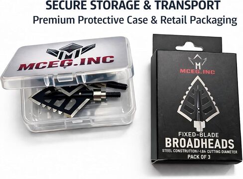 MCEG INC Crossbow Broadheads 100 to 125 Grain Adjustable — 4 Fixed Blade Stainless Steel Hunting Tips, Practice & Hunt Dual-Purpose, 8-32 Universal Thread, 3-Pack with Protective Case in Saudi Arabia
