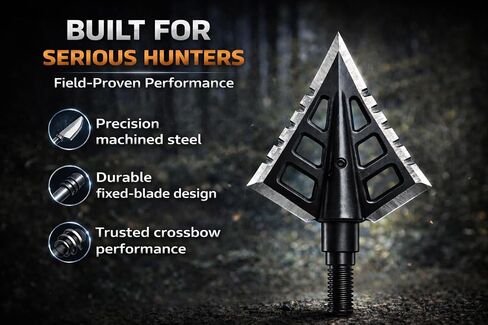 MCEG INC Crossbow Broadheads 100 to 125 Grain Adjustable — 4 Fixed Blade Stainless Steel Hunting Tips, Practice & Hunt Dual-Purpose, 8-32 Universal Thread, 3-Pack with Protective Case in Saudi Arabia