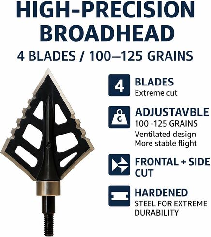 MCEG INC Crossbow Broadheads 100 to 125 Grain Adjustable — 4 Fixed Blade Stainless Steel Hunting Tips, Practice & Hunt Dual-Purpose, 8-32 Universal Thread, 3-Pack with Protective Case in Saudi Arabia