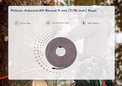 Pelican Arborist-16 Strand 12.7 mm (1/2 inch) Arborist - 7000 lbs Breaking Strength - Static Climbing Rope Used for Arborists - 120 ft - Plain End in Saudi Arabia