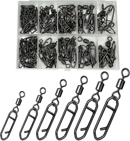 Snap Swivels Fishing Speed Clips for Quick Change, 70pcs Fishing Power Clips Barrel Swivels High Strength Clips Snap Freshwater Saltwater Popper Crankbait Lures Quick Snaps Connectors 6 Sizes in Saudi Arabia