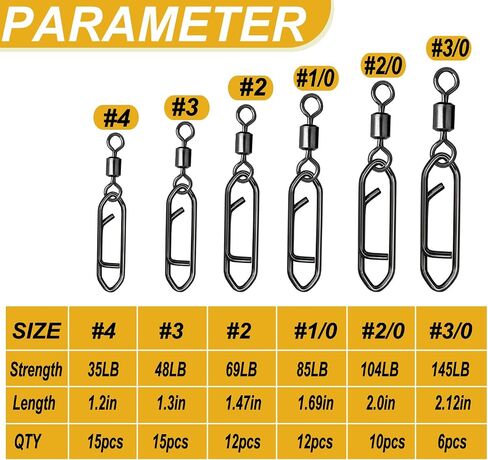 Snap Swivels Fishing Speed Clips for Quick Change, 70pcs Fishing Power Clips Barrel Swivels High Strength Clips Snap Freshwater Saltwater Popper Crankbait Lures Quick Snaps Connectors 6 Sizes in Saudi Arabia