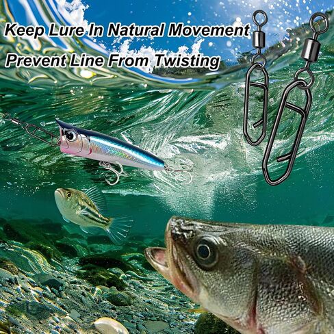 Snap Swivels Fishing Speed Clips for Quick Change, 70pcs Fishing Power Clips Barrel Swivels High Strength Clips Snap Freshwater Saltwater Popper Crankbait Lures Quick Snaps Connectors 6 Sizes in Saudi Arabia